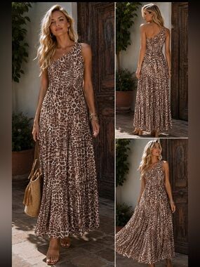 Abel the Label Anthropologie One-Shoulder Leopard Print Maxi Dress - Brown/Black